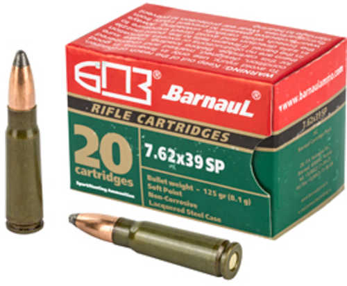 7.62X39mm 125 Grain Jacketed Soft Point 20 Rounds Barnaul Ammunition