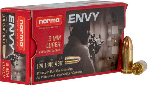 9mm Luger 124 Grain FMJ 50 Rounds Norma Ammunition