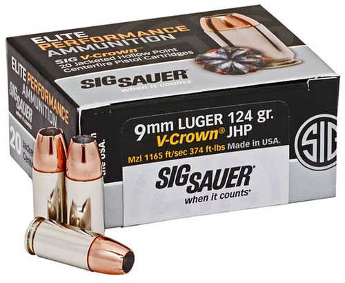 9mm Luger 124 Grain Hollow Point 20 Rounds Sig Sauer Ammunition