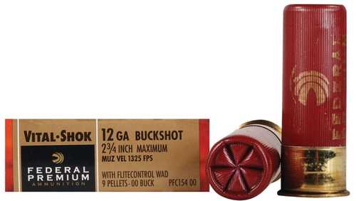 12 Gauge 2-3/4" Lead 00 Buck  9 Pellets 5 Rounds Federal Shotgun Ammunition
