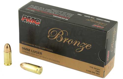 9mm Luger 115 Grain Full Metal Jacket 50 Rounds PMC Ammunition