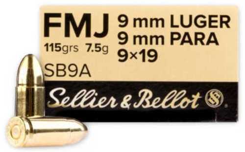 9mm Luger 115 Grain Full Metal Jacket 50 Rounds Sellior & Bellot Ammunition