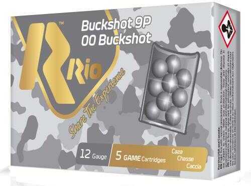 12 Gauge 2-3/4" Lead 00 Buck 9 Pellet 5 Rounds Rio Ammunition Shotgun