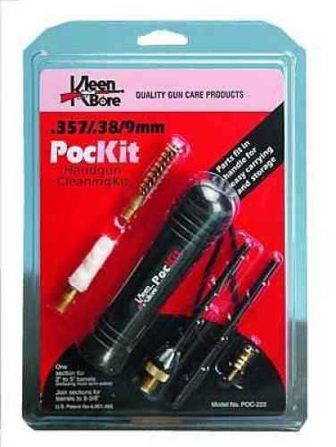 Kleen-Bore PocKit Handgun Cleaning Set .38/.357 Cal. & 9mm Two-Section Rod With Storage Handle That Holds a Phosphor Bro