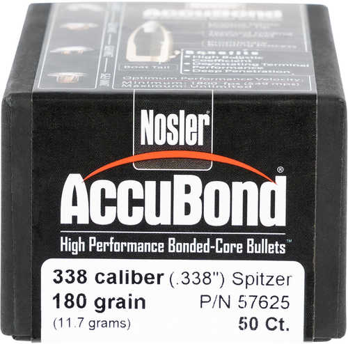Nosler Accubond 338 Caliber 180 Grain Spitzer 50/Box Md: 57625 Bullets
