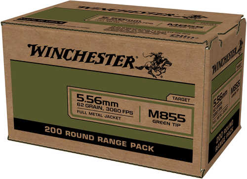 Winchester 5.56mm Nato 62 Grain Full Metal Jacket M855 Green Tip Lake City Ammo 200 Rounds
