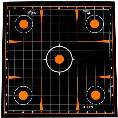 Allen 15314 EZ Aim Splash Self-Adhesive Paper 12" X 12" Sight-In Grid Black/Orange 5 Pack