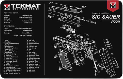 TekMat TEKR17SIGP220 Sig Sauer P220 Cleaning Mat 17"X11" Black/White Thermoplastic Fiber Top W/Vulcanized Rubber Back/ S