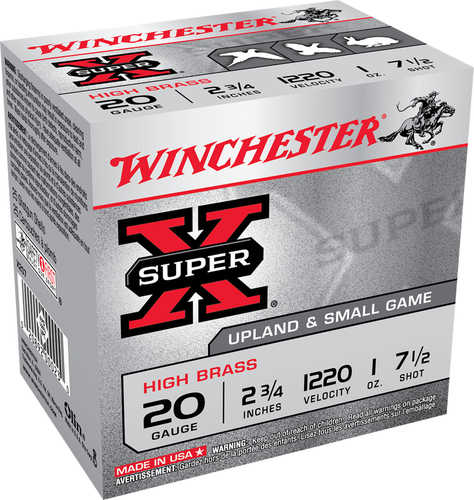 Winchester Ammo Super X High Brass 20 Gauge 2 3/4" 1 Oz 7.5 Shot 25 Round Box Shotgun Ammunition