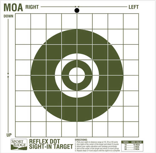 Tacshield 03715 Sport Ridge Reflex Dot Sight-In Target MOA Premium Durable Paper 10" X 25 Per Pkg