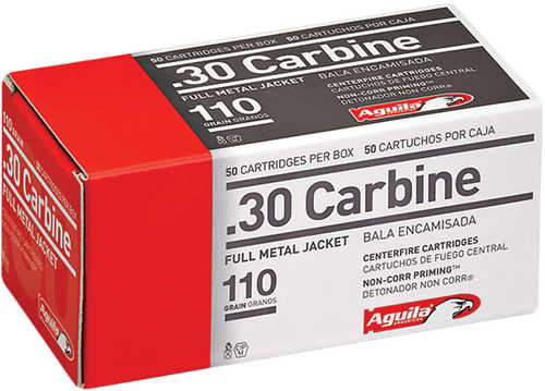 Aguila 30 Carbine 110 gr Full Metal Jacket (FMJ) Ammo 50 Rounds Per Box
