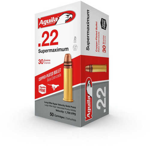 Aguila Supermaximum 22 LR 30 gr Copper-Plated Solid Point Ammo 50 Round Box