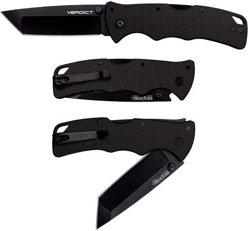 Cold Steel CSFLC3T10A Verdict 3" Folding Tanto Plain Black Matte AUS-10A SS Blade/Black G10 Handle Includes Belt Clip