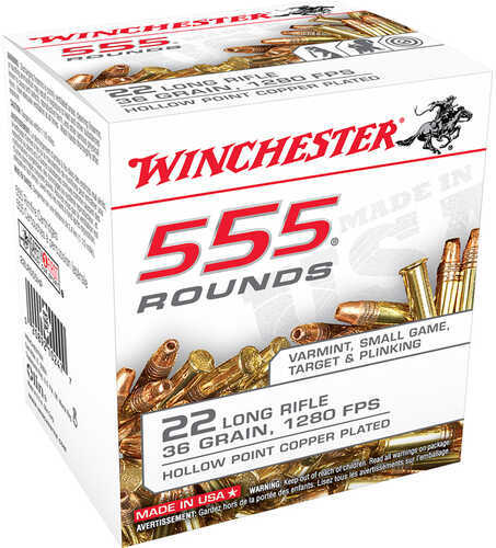 Winchester 22 LR 36 gr. Copper Plated HP 555 rounds Model: 22LR555HP
