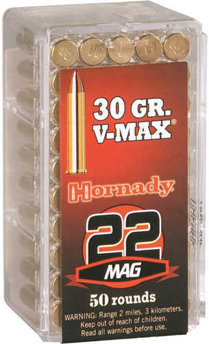 Hornady 22 Winchester Magnum 30 Grain  V-Max 50 rd. Model: 83202
