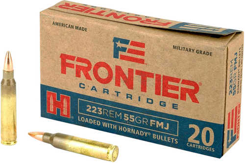 Hornady 223 Remington Frontier Cartridge Military Grade 55 Grains Full Metal Jacket Ammo 20 Round Box Md: FR100