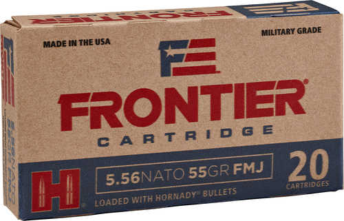 Hornady 5.56 NATO Frontier Cartridge Military Grade 55 Gr Full Metal Jacket Per 20 Md: FR200