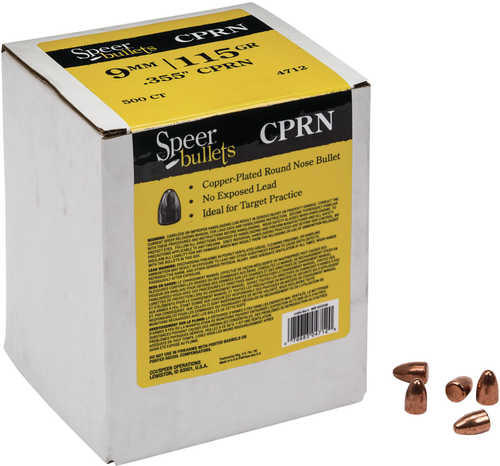 Speer Bullets 9mm 355 Diameter 115 Grain Copper Plated Round Nose 500 Per Box Md: 4712
