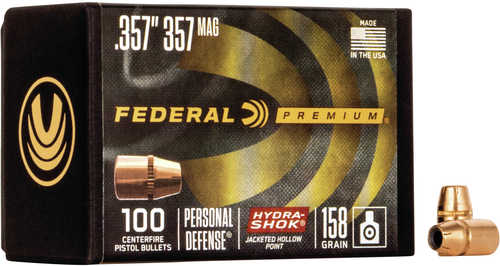 Federal Premium Bullets .357 Magnum 158 Grain Hydra Shok Cb 100 Box