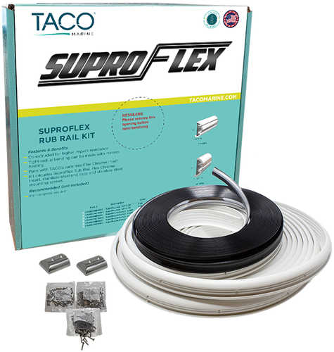 TACO SuproFlex Rub Rail Kit - White w/Flex Chrome Insert - 1.6"H x .78"W x 60'L