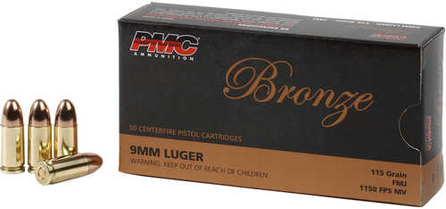 PMC Bronze Pistol Ammo 9mm Luger FMJ 115 gr. 50 rd. Model: 9A
