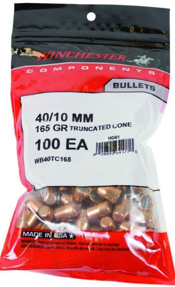 Winchester Reloading Bullets 40/10MM Caliber 165 Grain Truncated Core 100/Box Md: WB40Tc165