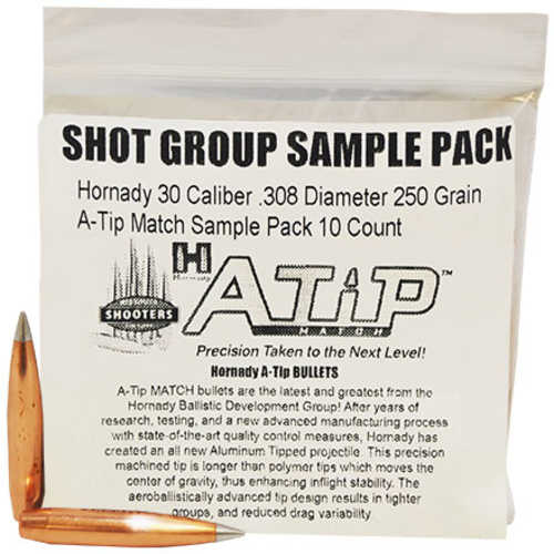 Hornady 30 Caliber .308 Diameter 250 Grain A-Tip Match Sample Pack 10 Count