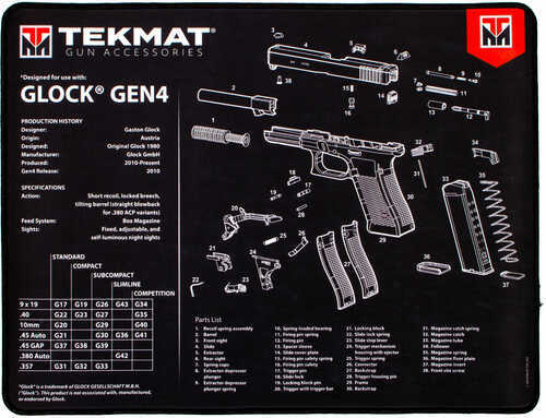 Beck TEK LLC (TEKMAT) R20for GlockG4 for Ultra Premium Cleaning Mat Gen4 Parts Diagram 20" X 15" Black/
