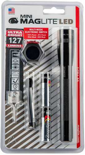 Maglite SP2201C Mini Red/Blue/Clear Led 97 Lumens AA (2) Battery Black Combo Pack