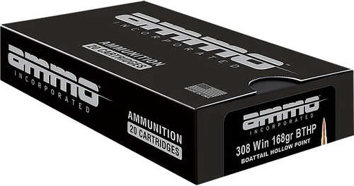Ammo Inc 308168BTHPA20 Match 308 Winchester 168 Grain Boat Tail Hollow Point 20 Rounds