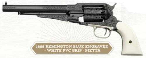 Taylo 1858 Remington Blued Engraved White Grips .44 Caliber 8" Barrel Cap and Ball BP Revolver