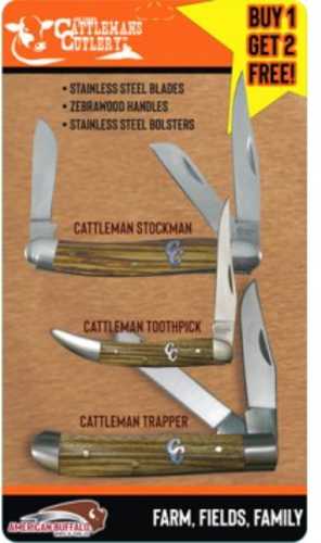 ABKT Cattlemans Cutlery 3-Pack Combo Zebrawood Hndl Promo