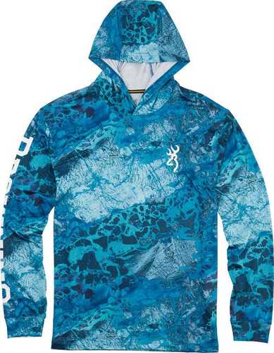 Browning Hooded Long Sleeve Tech  T- Shirt Realtree Wave Blue XXLRG