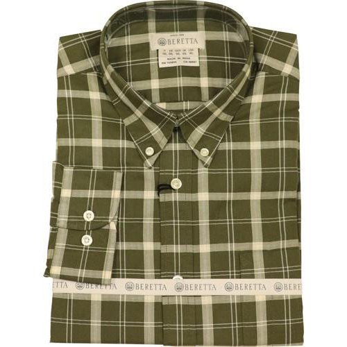Beretta Men's Drip Dry Long Sleeve Shirt in Green/Beige Check Size XX-Large