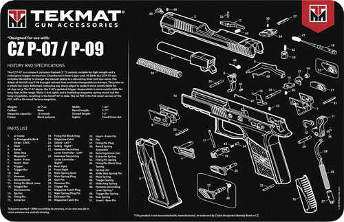 Beck TEK, LLC (TEKMAT) TEKR17CZP07 CZ-P07/P09 Handgun Cleaning Mat 11"X17"X1/8"