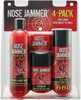 The Nose Jammer 4 Pack includes a 6oz aerosol spray, a 20 pack of field wipes, deodorant and shampoo and body wash.