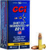 Caliber: 22 Long Rifle Bullet Type: Segmented Hollow Point Bullet Weight: 40 Gr Muzzle Energy: 45 ft Lbs Muzzle Velocity: 710 Fps Rounds Per Box: 50 Rounds Per Box, 100 Boxes Per Case SubBrand: Quiet-...