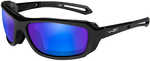 Wiley X Wave Sunglasses - Polarized Blue Mirror Green Lens - Gloss Black Frame