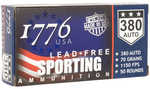1776 USA Lead Free Sporting Pistol Ammo 380 ACP 70 gr. LFB 50 rd. Model: 1776380070