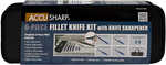 AccuSharp 737C Knife Kit 4.75/5.50/6.50/8" Fixed Fillet Plain Satin Stainless Steel Blade/ Blue Non-Slip Grip TPR Handle