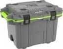 Material: Injection MLDED Size: 50 Quart Color: Dark Gray/Green DIMENSIONS: 30"X20.3"X20.4" Other FEATURES:: 2" Thick Solid Insulation Secure Press & Pull LATCHES Freezer Grade 360 Seal Built In SS Bo...