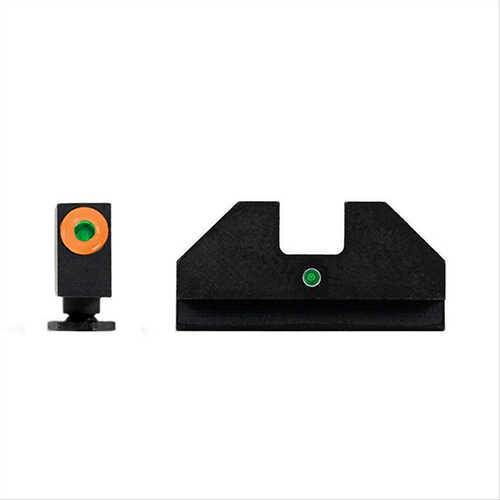 XS Sights F8 Night Fits Glock Models 17 19 22 23 24 26 27 31 32 33 34 35 36 38 Green with Orange Outline Front