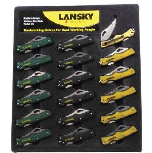 Lansky Small Lockback Pocket Knife Display, Green, Black, & Yellow, 18 Pieces Md: LKN045