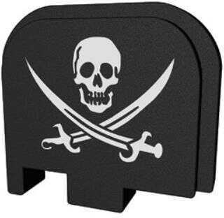 Bastion Slide Back Plate Pirate Swords Black and White Fits Glock 43 BASGL-043-BW-PIRATE