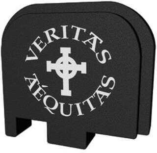 Bastion Slide Back Plate Veritas Aequitas Black and White Fits Glock 43 BASGL-043-BW-VRITAS