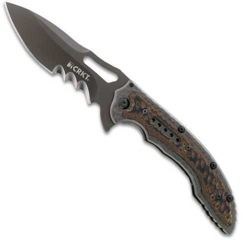 Columbia River Knife & Tool Fossil Folding 3.96" Blade Veff SerrationsEdge Drop Point 2Cr13 Stainless with G10 Ove