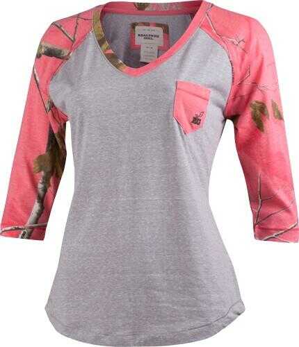 Realtree Women's Hallie Half Sleeve Top, Cotton Heather Gray/Realtree Sugar Coral, X-Large Md: 001132XL