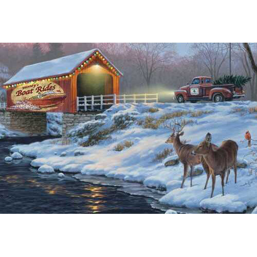 Rivers Edge Led Wrapped Canvas Art, Boat Rides With Deer, 24x16-Inches Md: 1776