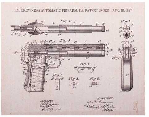 Browning Canvas Print Colt 1902 Drawing 14"X11" Md: BGT1217