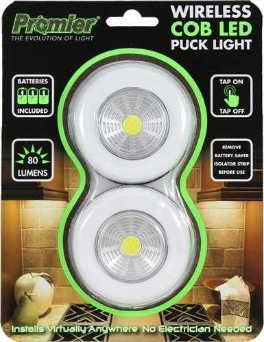 Promier Wireless Cob Led Puck Light 2-Pack Tap On/Tap Off Md: PCOBX21030